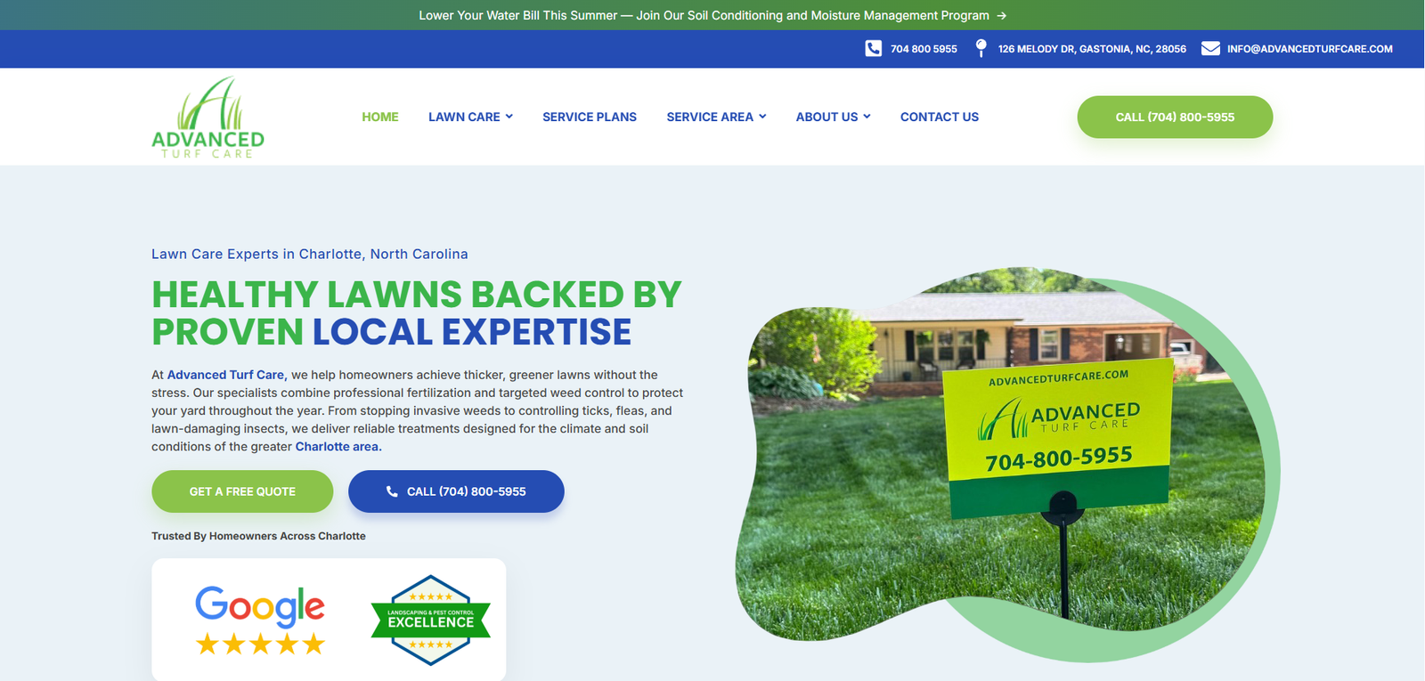 Advanced Turf Care lawn care website homepage